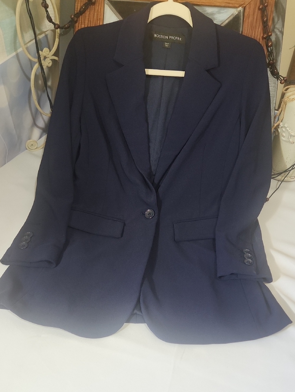 Boston Proper Navy Single-Button Tailored Blazer